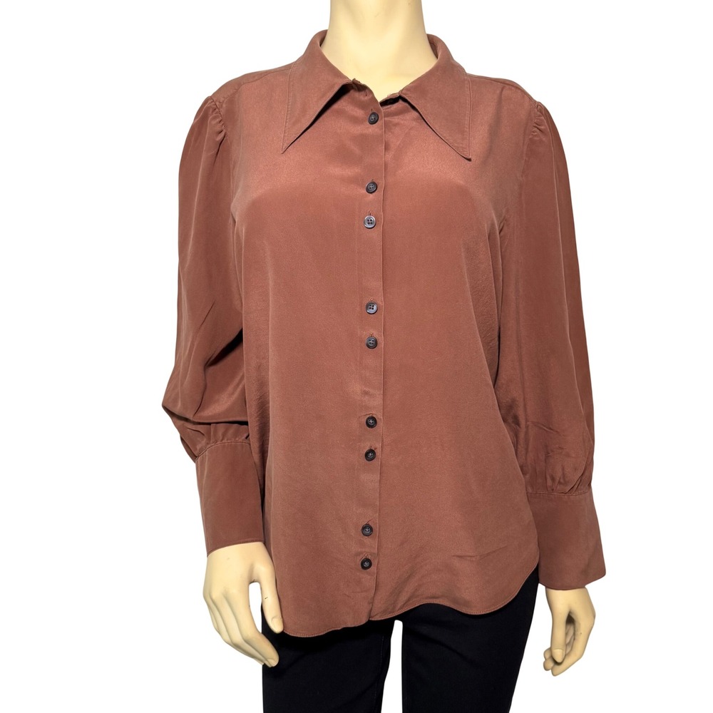 Kate Spade New York Collection Brown 100% Silk Button Down Blouse XXL